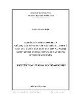 nghiên cứu mối tương quan giữa độ dày mỡ lưng với các chỉ tiêu sinh lý sinh dục và sức sản xuất của lợn nái ngoại nuôi tại một số trại chăn nuôi tập trung ở tỉnh thái nguyên