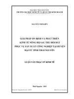 giải pháp ổn định và phát triển kinh tế nông hộ sau thu hồi đất phục vụ sản xuất công nghiệp tại huyện đại từ tỉnh thái nguyên