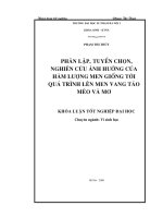 Phân lập, tuyển chọn, nghiên cứu ảnh hưởng của hàm lượng men giống tới quá trình lên men vang táo mèo và mơ