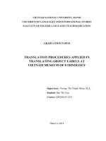 CÁC THỦ THUẬT ĐƯỢC ÁP DỤNG TRONG DỊCH TÊN CÁC HIỆN VẬT TẠI BẢO TÀNG DÂN TỘC HỌC VIỆT NAM