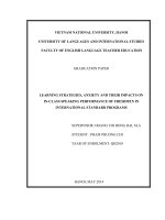 CHIẾN LƯỢC HỌC, NỖI LO LẮNG VÀ NHỮNG ẢNH HƯỞNG LÊN CHẤT LƯỢNG BÀI NÓI CỦA SINH VIÊN NĂM NHẤT NHIỆM VỤ CHIẾN LƯỢC