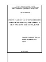 VIỆC SỬ DỤNG NHỮNG NHẬN XÉT PHẢN HỒI KHẮC PHỤC THÔNG QUA LỜI NÓI CỦA CÁC GIÁO SINH TRONG CÁC GIỜ NÓI TIẾNG ANH TẠI TRƯỜNG TRUNG HỌC PHỔ THÔNG PHAN ĐÌNH PHÙNG, HÀ NỘI