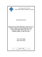Khảo sát sự sinh trưởng, năng suất và chất lượng của ba giống dưa hấu nhập nội ghép trên gốc bầu và không ghép, vụ hè thu 2011