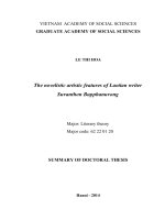 The novelistic artistic features of Laotian writer Suvanthon Bupphanuvong = Đặc trưng nghệ thuật tiểu thuyết của nhà văn Lào Suvănthon Bupphanuvông