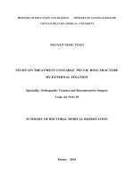Treatment Study for unstable pelvic ring fractures by external fixation = Nghiên cứu điều trị gãy khung chậu không vững bằng khung cố định ngoài (tóm tắt + toàn văn)