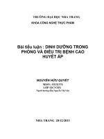 Dinh dưỡng trong phòng và điều trị bệnh cao huyết áp