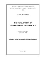 The development of urban agriculture in Hanoi = Nghiên cứu sự phát triển nông nghiệp đô thị ở Hà Nội (tóm tắt + toàn văn)