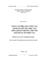 Nâng cao hiệu quả công tác đánh giá kết quả học tập môn giáo dục công dân ở trường trung học phổ thông mỹ hào, tỉnh hưng yên hiện nay