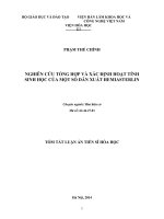 Nghiên cứu tổng hợp và xác định hoạt tính sinh học của một số dẫn xuất hemiasterlin (tóm tắt + toàn văn)