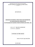 nghiên cứu tổng hợp, cấu trúc và tính chất một số dẫn xuất của quinolin trên cơ sở eugenol từ tinh dầu hương nhu bản tóm tắt tiếng anh