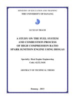 nghiên cứu hệ thống cung cấp nhiên liệu và quá trình cháy của động cơ đánh lửa cưỡng bức có tỉ số nén cao sử dụng biogas bản tóm tắt tiếng anh
