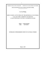 hoạt động giáo dục giá trị văn hóa truyền thống cho sinh viên hiện nay (qua khảo sát một số trường đại học ở hà nội) bản tóm tắt tiếng anh