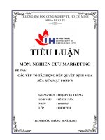 CÁC yếu tố tác ĐỘNG đến QUYẾT ĐỊNH MUA sữa rửa mặt POND’S