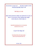 phân tích, đánh giá hiệu quả kinh tế của dự án đầu tư xây dựng công trình thủy điện suối choang, tỉnh nghệ an