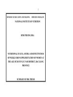 tình trạng dinh dưỡng, thiếu máu và hiệu quả bổ sung sắt hàng tuần ở phụ nữ 20-35 tuổi tại huyện lục nam tỉnh bắc giang bản tóm tắt tiếng anh