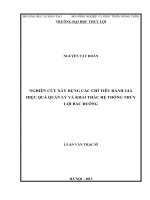 nghiên cứu xây dựng các chỉ tiêu đánh giá hiệu quả quản lý và khai thác hệ thống thủy lợi bắc đuống