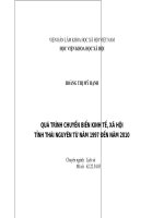 tóm tắt luận án quá trình chuyển biến kinh tế, xã hội tỉnh thái nguyên từ năm 1997 đến năm 2010