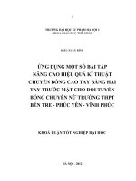 Ứng dụng một số bài tập nâng cao hiệu quả kĩ thuật chuyền bóng cao tay bằng hai tay trước mặt cho đội tuyển bóng chuyền nữ trường THPT Bến Tre, Phúc Yên, Vĩnh Phúc
