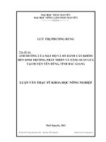 ảnh hưởng của mật độ và số dảnh cấy  khóm đến sinh trưởng, phát triển và năng suất lúa tại huyện yên dũng, tỉnh bắc giang