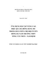 Ứng dụng bài tập nâng cao hiệu quả đá bóng bằng mu trong bàn chân cho đội tuyển bóng đá nam trường THPT Tống Văn Trân, Nam Định