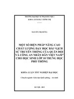 Một số biện pháp nâng cao chất lượng dạy học bài Lịch sử truyền thống của QĐ và CAND Việt Nam cho học sinh lớp 10 trung học phổ thông