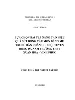 Lựa chọn bài tập nâng cao hiệu quả sút bóng cầu môn bằng mu trong bàn chân cho đội tuyển bóng đá nam trường THPT Xuân Hoà, Vĩnh Phúc