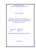 Nghiên cứu ảnh hưởng của mật độ cấy và lượng giống gieo thẳng ở các mức phân bón tới giống lúa an dân 11