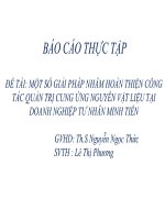 MỘT số GIẢI PHÁP NHẰM HOÀN THIỆN CÔNG tác QUẢN TRỊ CUNG ỨNG NGUYÊN vật LIỆU tại DOANH NGHIỆP tư NHÂN MINH TIẾN