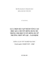 Lựa chọn bài tập nhằm nâng cao hiệu quả chuyền bóng bằng mu trong cho đội tuyển bóng đá nữ trường THPT Mỹ Lộc, Nam Định