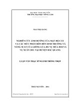 nghiên cứu ảnh hưởng của mật độ cấy và các mức phân bón đến sinh trưởng và năng suất của giống lúa j01 vụ mùa 2010 và vụ xuân 2011 tại huyện bắc quang