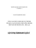 nâng cao chất lượng quản lý rủi ro tín dụng tại ngân hàng tmcp công thương việt nam chi nhánh láng – hòa lạc