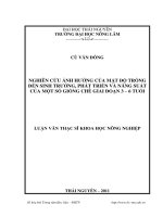 nghiên cứu ảnh hưởng của mật độ trồng đến sinh trưởng, phát triển và năng suất của một số giống chè giai đoạn 3-6 tháng tuổi