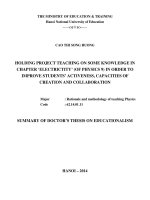 tóm tắt luận án tổ chức dạy học dự án một số kiến thức thuộc chương điện học (vật lí lớp 9 trung học cơ sở) nhằm phát huy tính năng động, bồi dưỡng năng lực sáng tạo
