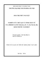 tóm tắt luận án nghiên cứu chế tạo và tính chất từ của pherit ganet r3fe5o12 (r = y, gd, tb, dy, ho) kích thước nanomet