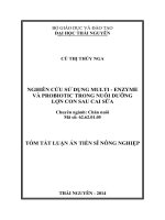 tóm tắt luận án  nghiên cứu sử dụng multi-enzyme và probiotic trong nuôi dưỡng lợn con sau cai sữa