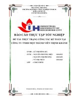 THỰC TRẠNG CÔNG tác kế TOÁN tại CÔNG TY TNHH một THÀNH VIÊN THỊNH KHÁNH