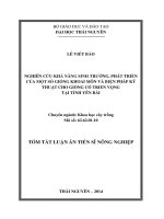 Nghiên cứu khả năng sinh trưởng, phát triển của một số giống khoai môn và biện pháp kỹ thuật cho giống có triển vọng tại tỉnh yên bái (tóm tắt)