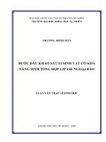 Bước đầu khảo sát vi sinh vật có khả năng sinh tổng hợp lipase ngoại bào