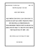 đặc điểm lâm sàng, cận lâm sàng và đánh giá hiệu quả điều trị kahler bằng phác đồ mpt ( melphalan; prednisolon, thalidomid) tại khoa huyết học và truyền máu, bệnh viện bạch mai từ 2009 đến 2011