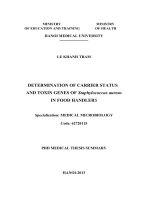 chuyên đề xác định kiểu cách cư trú và gen độc lực của staphylococcus aureus ở nhóm người làm việc tại một số cơ sở dịch vụ ăn uống bản tóm tắt tiếng anh