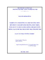 nghiên cứu ảnh hưởng của một số công thức bón phân và hái đến sinh trưởng, phát triển, năng suất và chất lượng của giống chè kim tuyên trồng tại phú hộ, thị xã phú thọ, tỉnh phú thọ