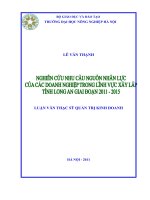 nghiên cứu nhu cầu nguồn nhân lực của các doanh nghiệp trong lĩnh vực xây lắp tỉnh long an giai đoạn 2011 – 2015