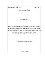 Hiệu quả của truyền thông giáo dục dinh dưỡng và bổ sung viên sắtfolic lên tình trạng dinh dưỡng và thiếu máu của phụ nữ 20 35 tuổi tại 3 xã huyện tân lạc tỉnh hòa bình