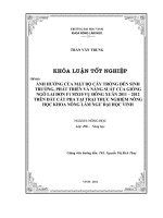 Ảnh hưởng của mật độ trồng đến sinh trưởng, phát triển và năng suất của giống ngô lai đơn f1 MX10 vụ đông xuân 2011   2012 trên đất cát pha tại trại thực nghiệm nông học khoa nông lâm ngư, đại học vinh
