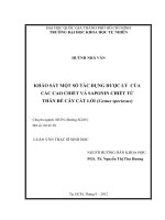 Khảo sát một số tác dụng dược lý của các cao chiết và saponin chiết từ thân rễ cây cát lồi (costus speciosus)