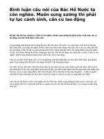 Bình luận câu nói của Bác Hồ Nước ta còn nghèo. Muốn sung sướng thì phải tự lực cánh sinh, cần cù lao động - văn mẫu