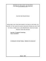 Research on the movement of rock and soil on slope in the mountanious region from Quang Tri to Thua Thien Hue and proposite the suitable prediction measures (tóm tắt + toàn văn)