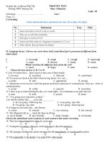 ĐỀ KIỂM TRA  + ĐÁP ÁN TIẾNG ANH 12