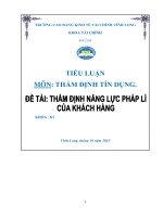Bài tập tiểu luận Thẩm định năng lực pháp lí của khách hàng của môn Thẩm định tín dụng