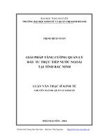 Giải pháp tăng cường quản lý đầu tư trực tiếp nước ngoài tại tỉnh Bắc Ninh